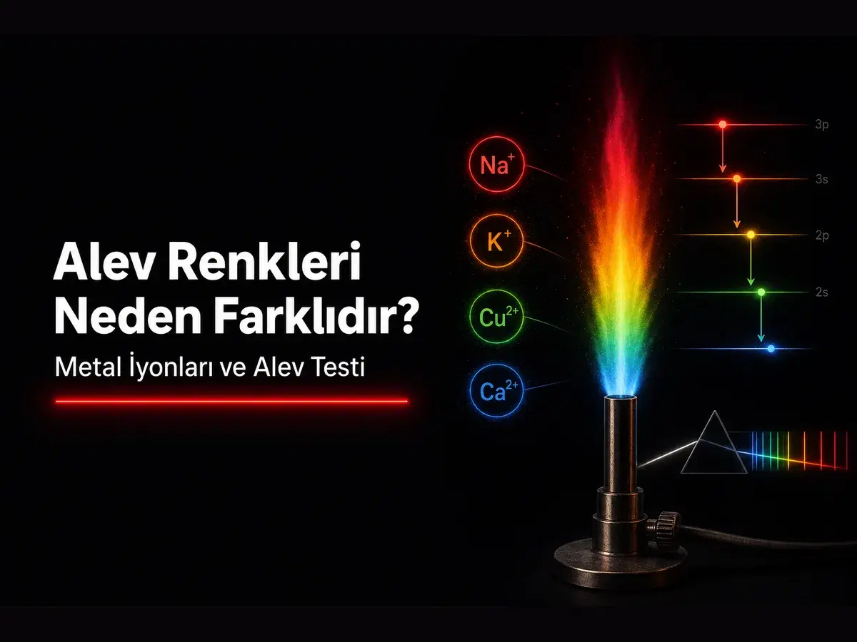 Alev testi renkleri, metal iyonları Na K Cu Ca ve elektron geçişi konulu TYT kimya blog kapak görseli