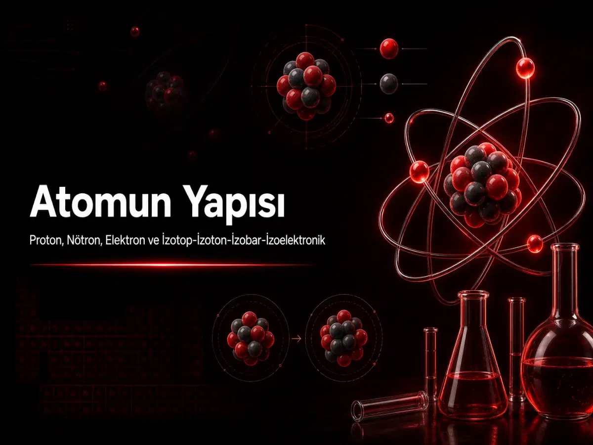 Atom çekirdeği, proton nötron elektron şeması ve izotop izobar karşılaştırması üzerinde çalışan öğrenci