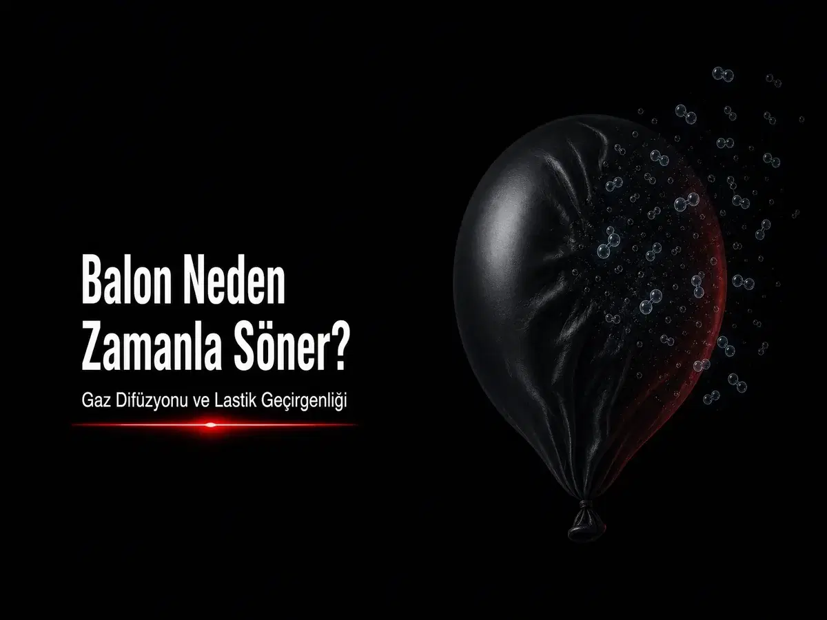 Zamanla sönen lateks balon: gaz difüzyonu ve lastik geçirgenliğini gösteren koyu bilim kapak görseli
