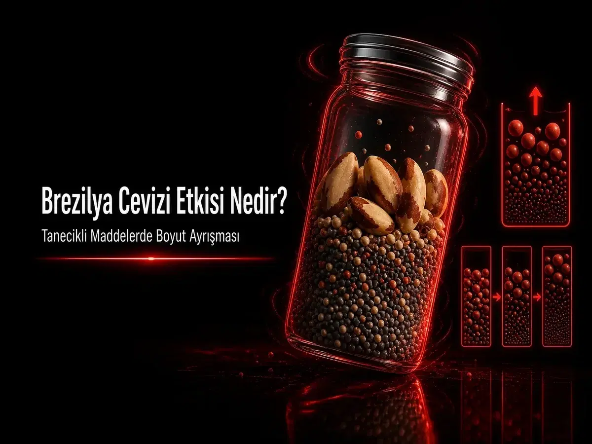 Brezilya cevizi etkisi nedir: sarsılan tanecikli karışımda büyük parçacığın üste çıkması ve boyut ayrışması