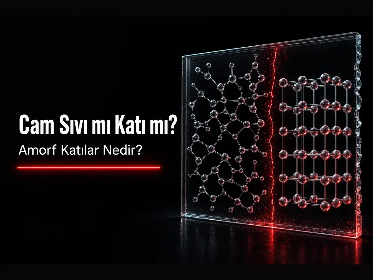 Camın amorf katı yapısı, kristal katı karşılaştırması ve moleküler düzen konulu TYT kimya blog kapak görseli