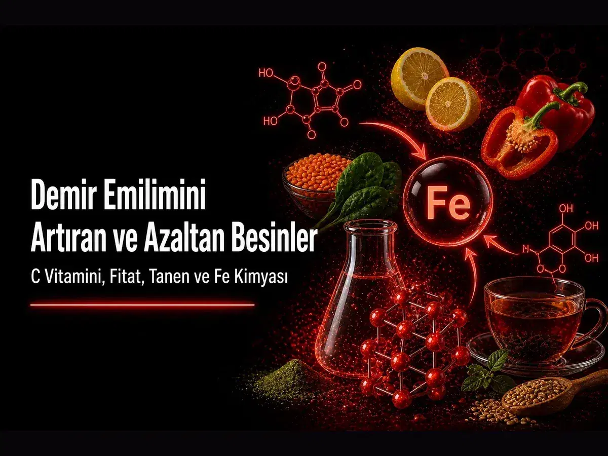 Demir emilimini artıran ve azaltan besinler kapak görseli: C vitamini, fitat, tanen ve Fe kimyası