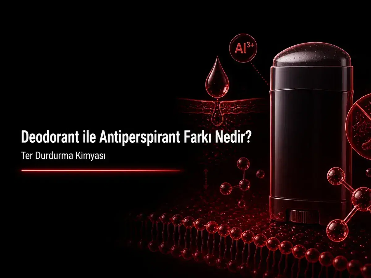 Deodorant ile antiperspirant farkı nedir sorusu için ter durdurma kimyası, alüminyum iyonu ve koku bilimi kapak görseli