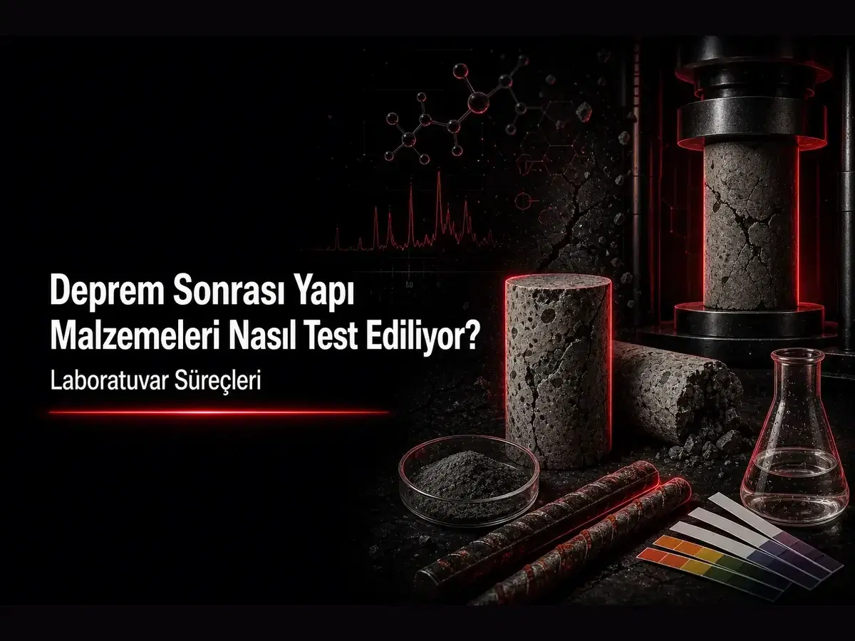 Deprem sonrası yapı malzemeleri laboratuvar testi; beton basınç dayanımı ve kimya analizi konulu TYT blog kapak görseli