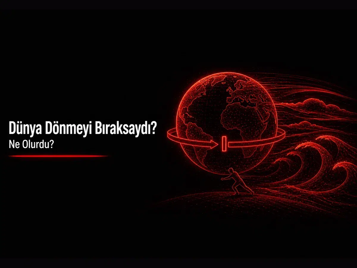 Dünya dönmeyi bıraksaydı ne olurdu sorusu için atalet, atmosfer ve okyanus bilim temalı kapak görseli