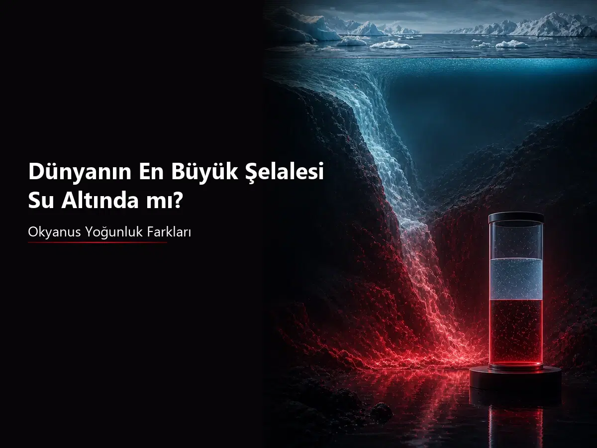 Danimarka Boğazı su altı şelalesi ve okyanus yoğunluk farkını gösteren koyu bilim blog kapak görseli