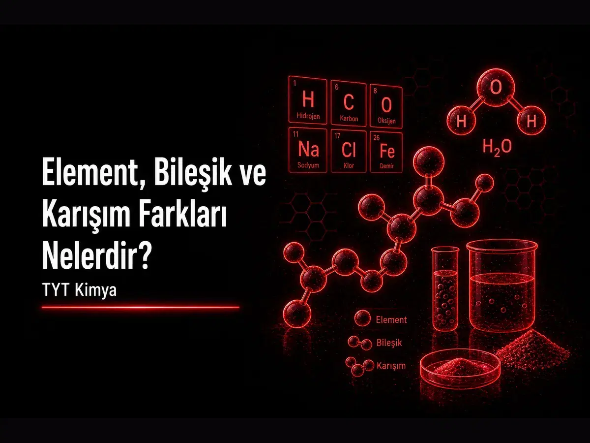 Element bileşik ve karışım farkları TYT kimya: saf madde sınıflandırması ve örnekler kapak görseli