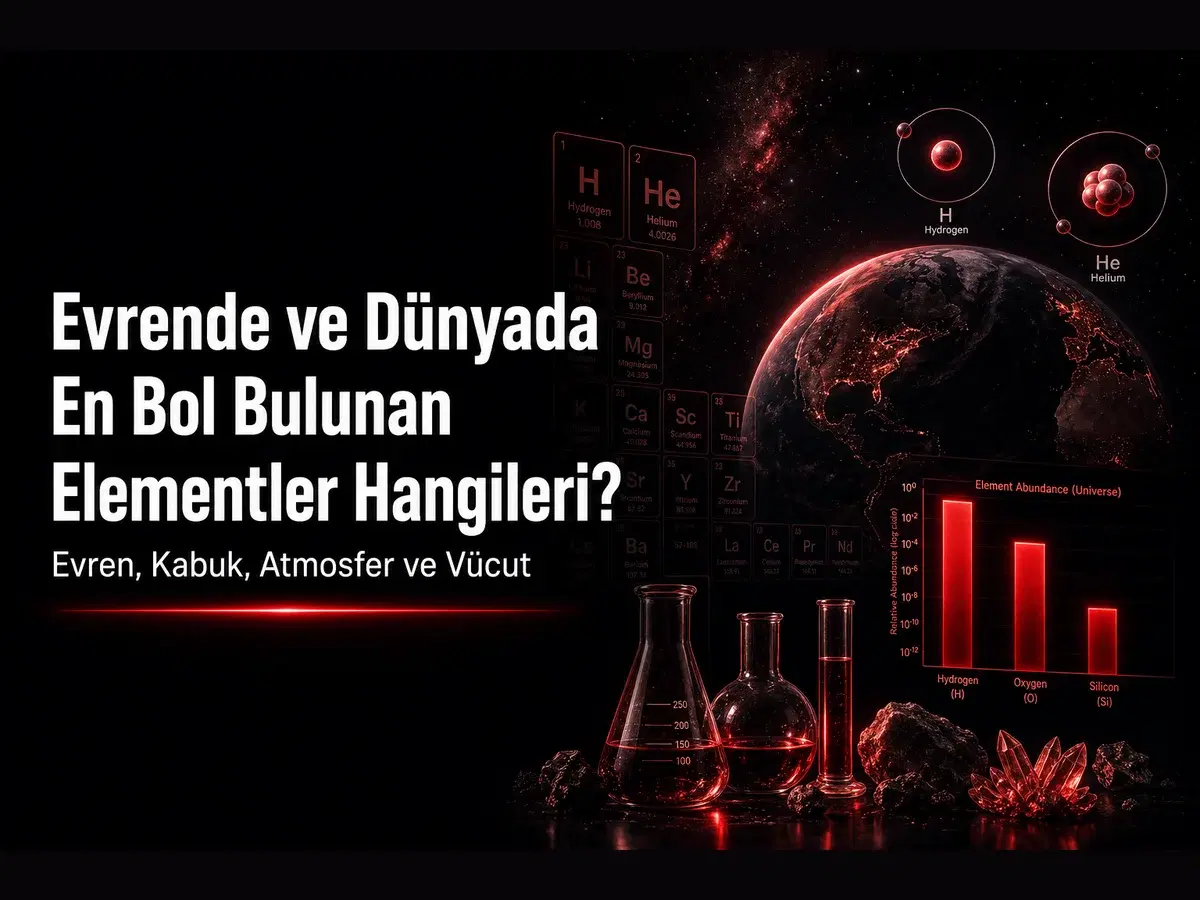 Evrende ve dünyada en bol elementler, hidrojen oksijen silisyum bolluk grafikleriyle periyodik tablo konulu TYT kimya blog kapak görseli