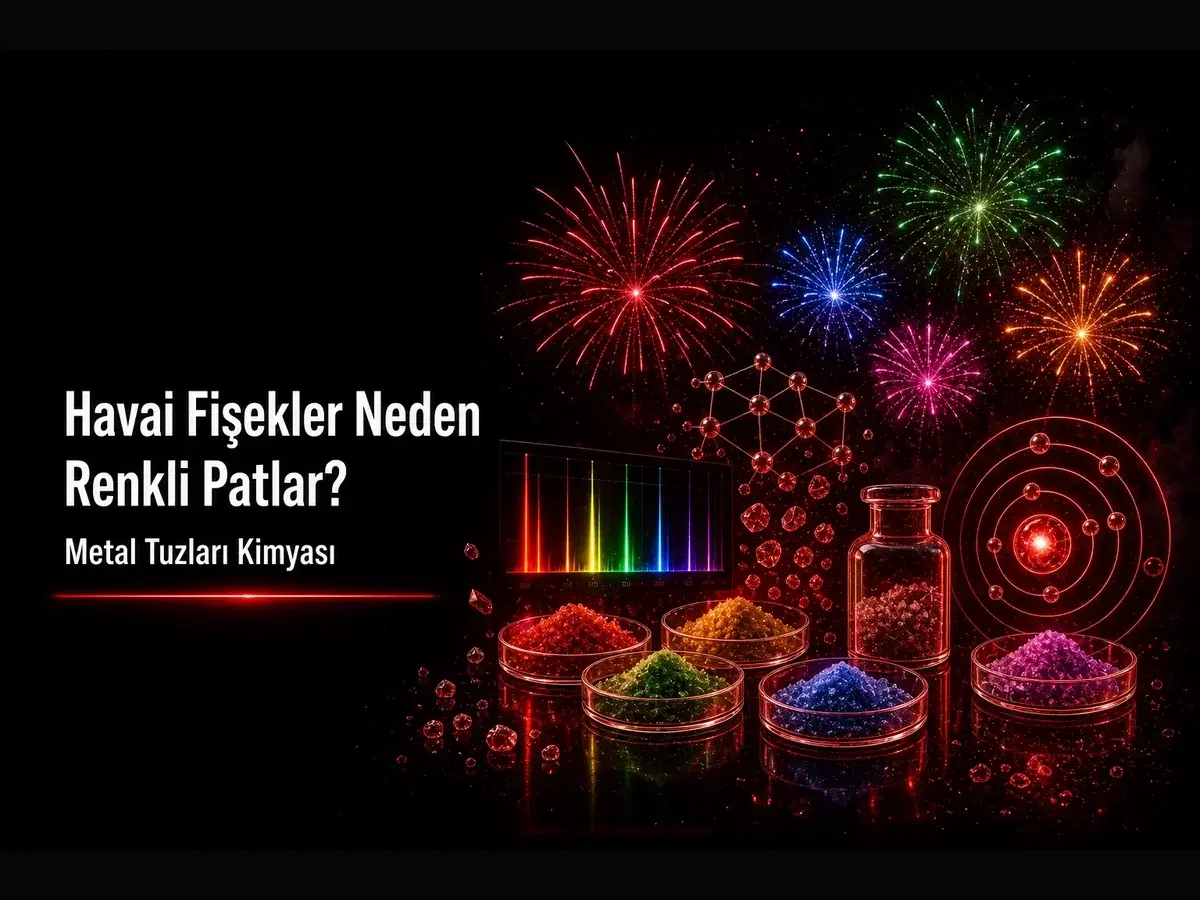 Havai fişek metal tuzları kimyası: Sr kırmızı, Ba yeşil, Cu mavi-yeşil ve elektron geçişi TYT kapak