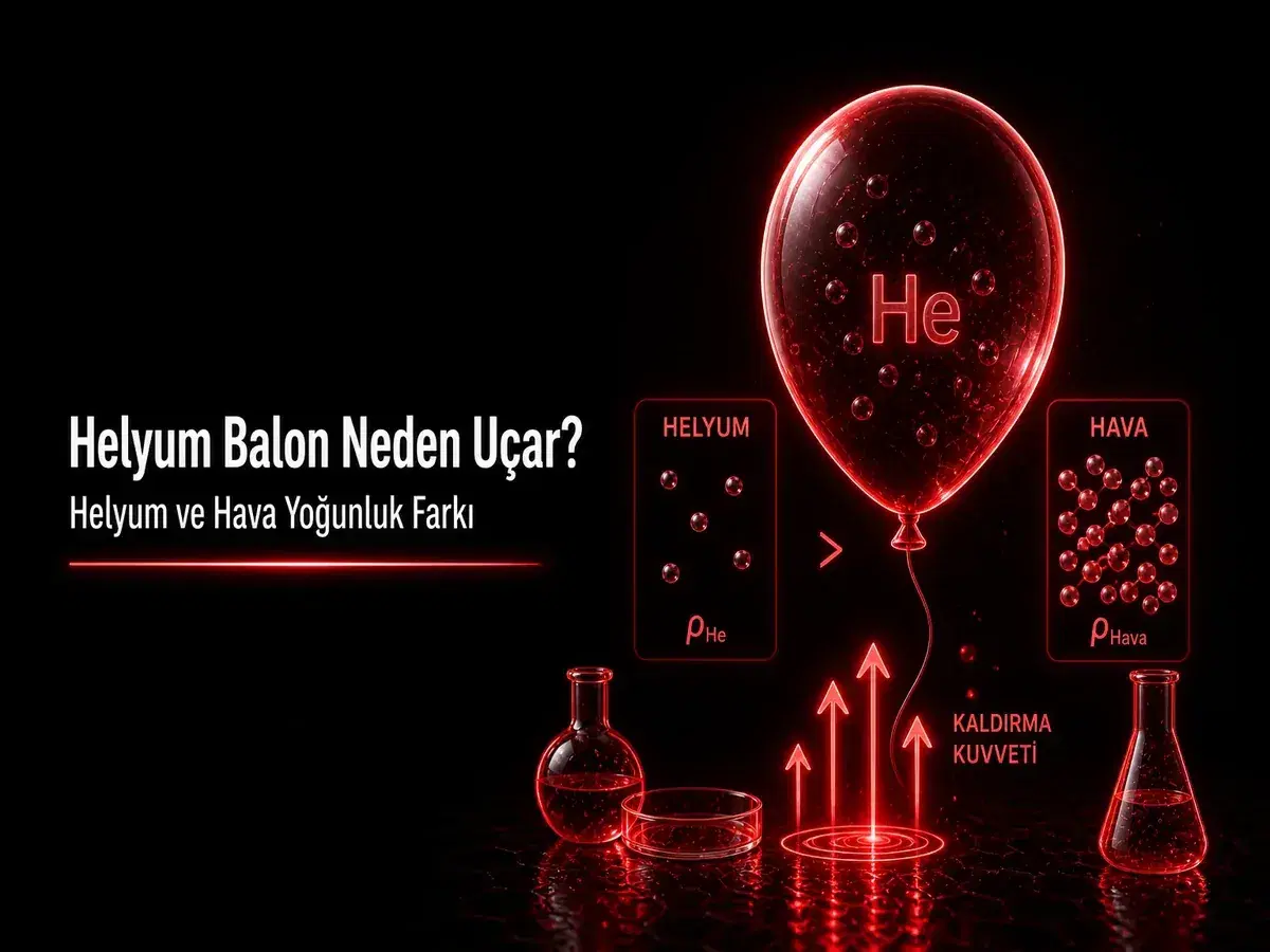 Helyum balon neden uçar sorusu için helyum ve hava yoğunluk farkı, kaldırma kuvveti kapak görseli