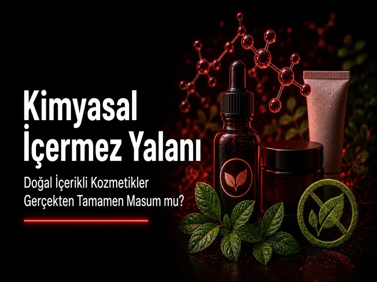 Kimyasal içermez yalanı ve doğal kozmetik masum mu; greenwashing INCI etiket okuma TYT kimya kapak görseli