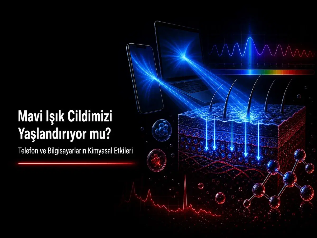 Mavi ışık HEV dalga boyu, telefon ekranı ve oksidatif stres; TYT günlük hayat kimyası kapak görseli