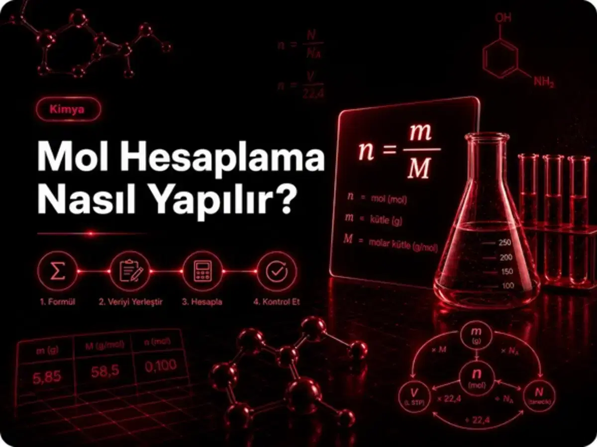 Mol hesaplama formülleri, mol-kütle-tane-hacim dönüşüm tablosu ve YKS kimya çalışma notları