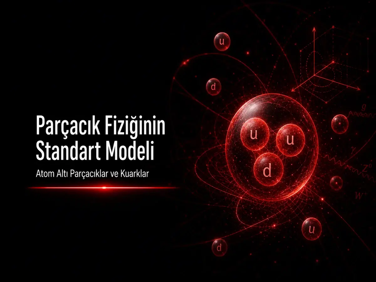 Standart Model: atom altı parçacıklar, kuarklar ve proton-nötron yapısını gösteren TYT kimya blog kapağı