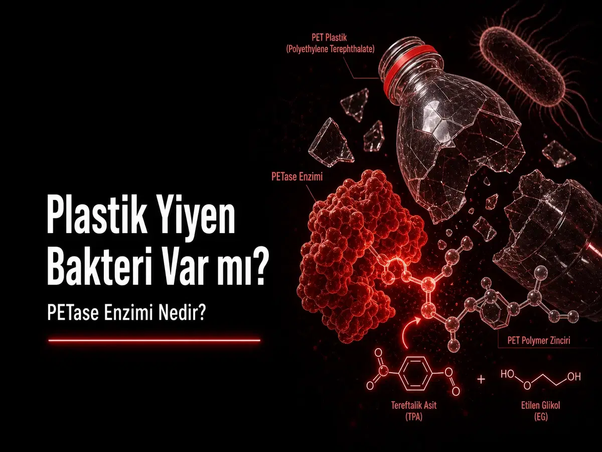 Plastik yiyen bakteri ve PETase enziminin PET polimerini parçalaması konulu TYT kimya blog kapak görseli