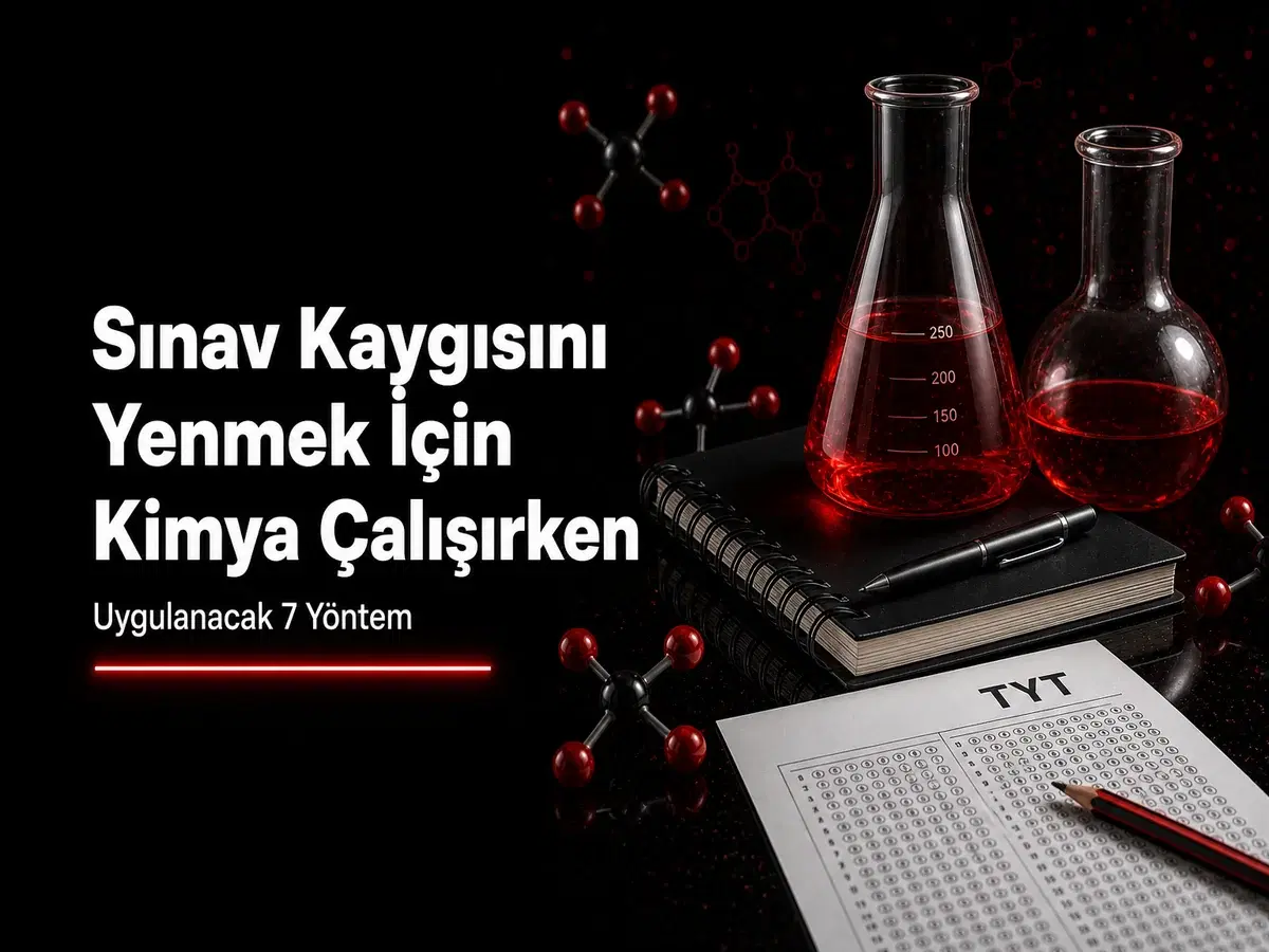 Sınav kaygısını yenmek için kimya çalışırken 7 yöntem konulu koyu bilim kapak görseli, YKS