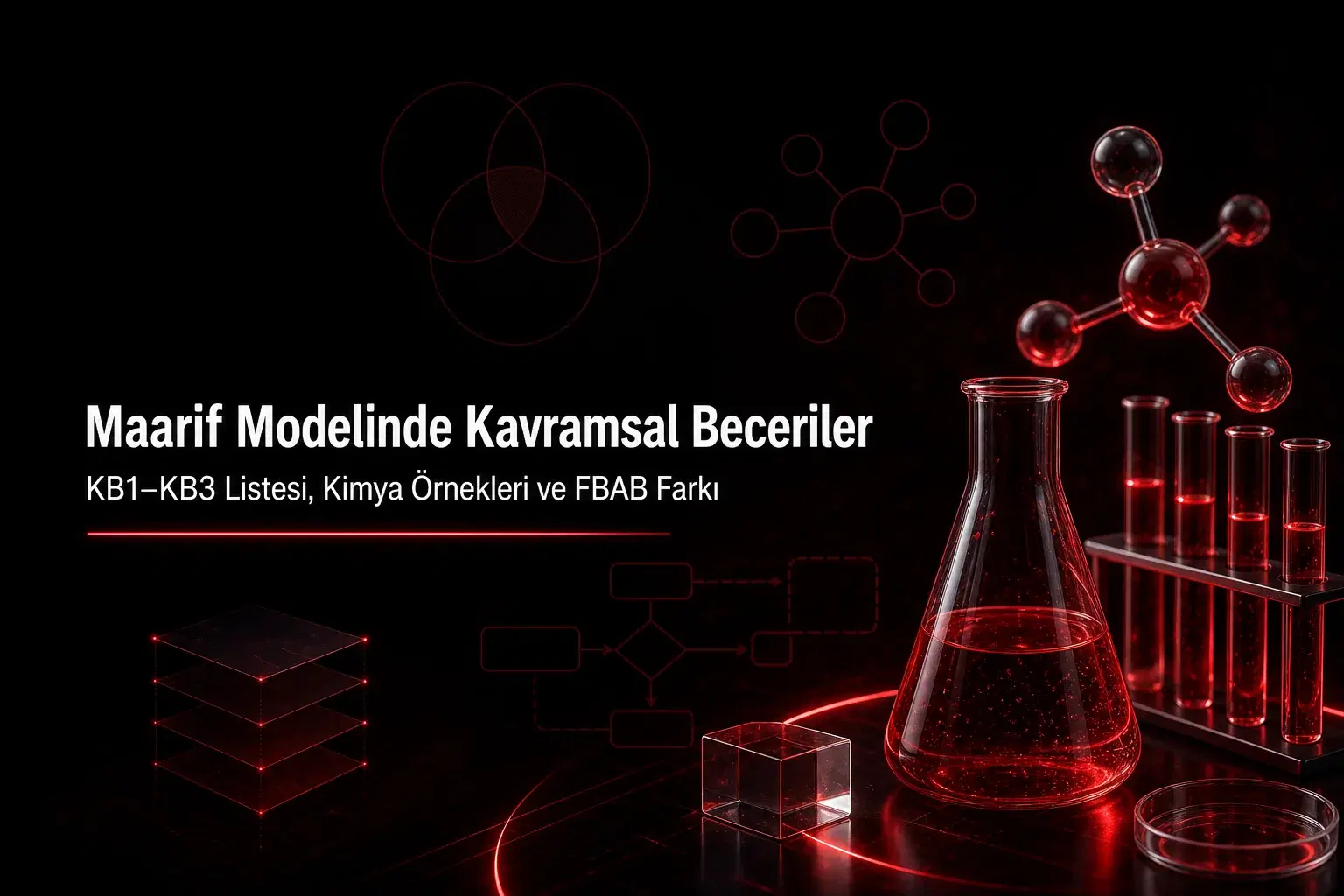 Maarif Modelinde kavramsal beceriler KB1 KB2 KB3 listesi ve kimya dersi kullanımı konulu blog kapak görseli