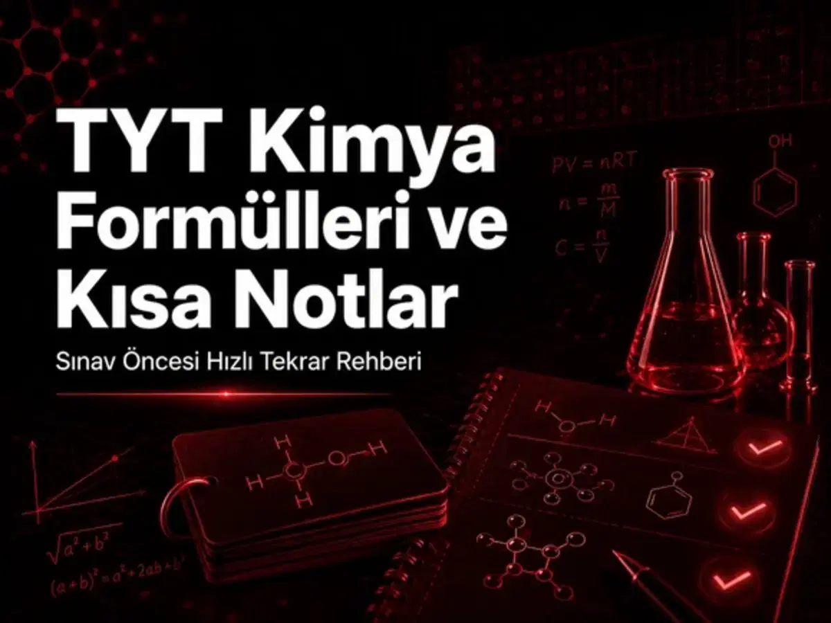 TYT kimya formülleri, kısa notlar ve sınav öncesi hızlı tekrar tablosu çalışan YKS öğrencisi