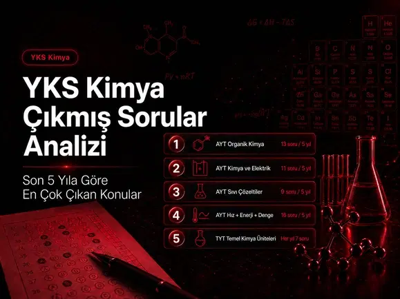 YKS kimya çıkmış sorular analizinde TYT ve AYT konu dağılımı tablosunu inceleyen öğrenci