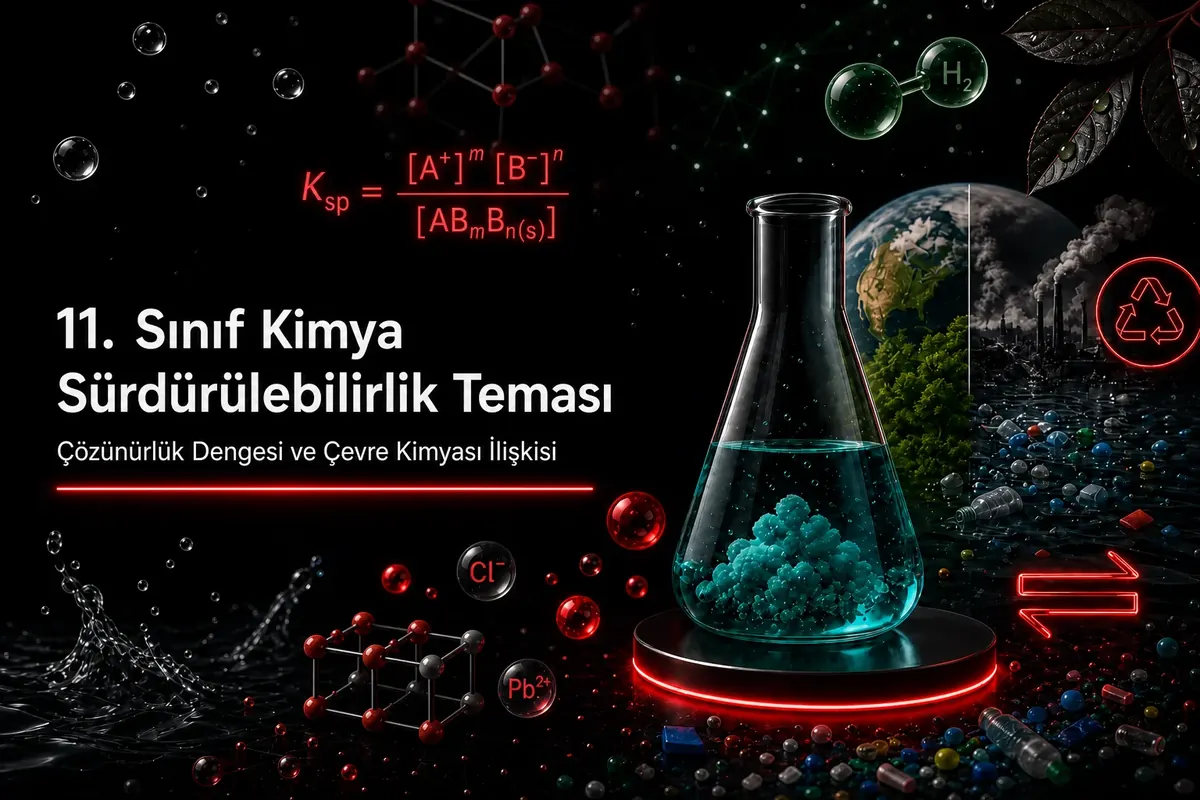 11. sınıf kimya Sürdürülebilirlik teması, çözünürlük dengesi ve çevre kimyası ilişkisi konulu blog kapak görseli
