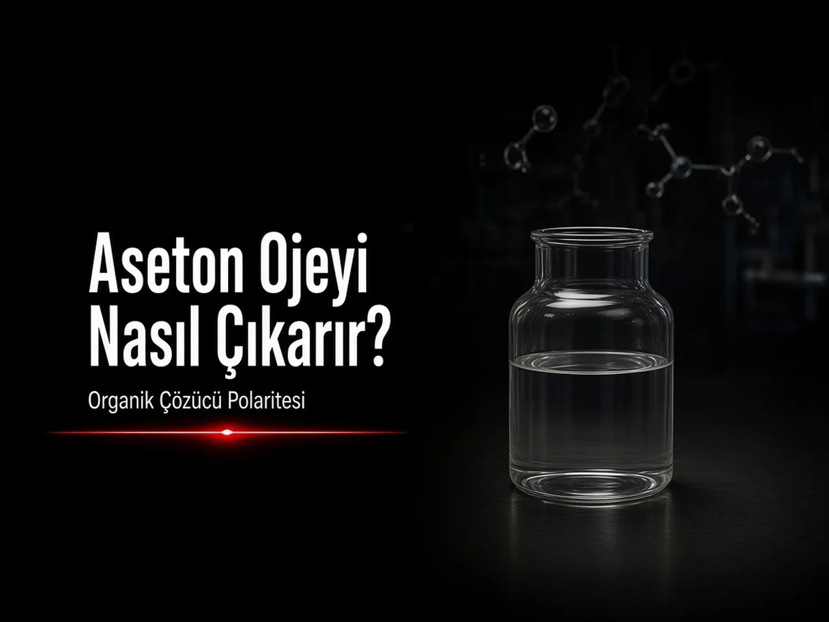 Aseton ojeyi nasıl çıkarır: cam şişede berrak çözücü ve organik polariteyi anlatan kapak görseli