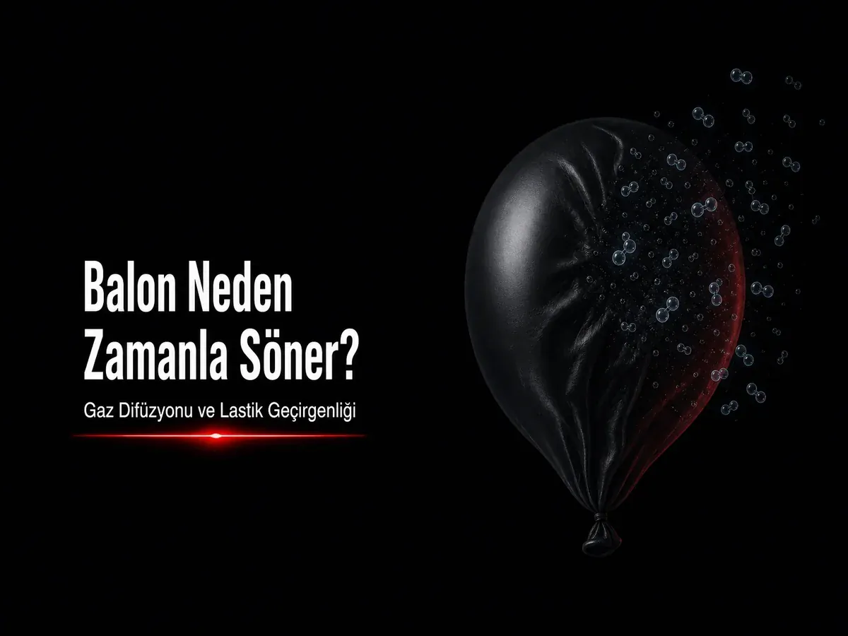 Zamanla sönen lateks balon: gaz difüzyonu ve lastik geçirgenliğini gösteren koyu bilim kapak görseli