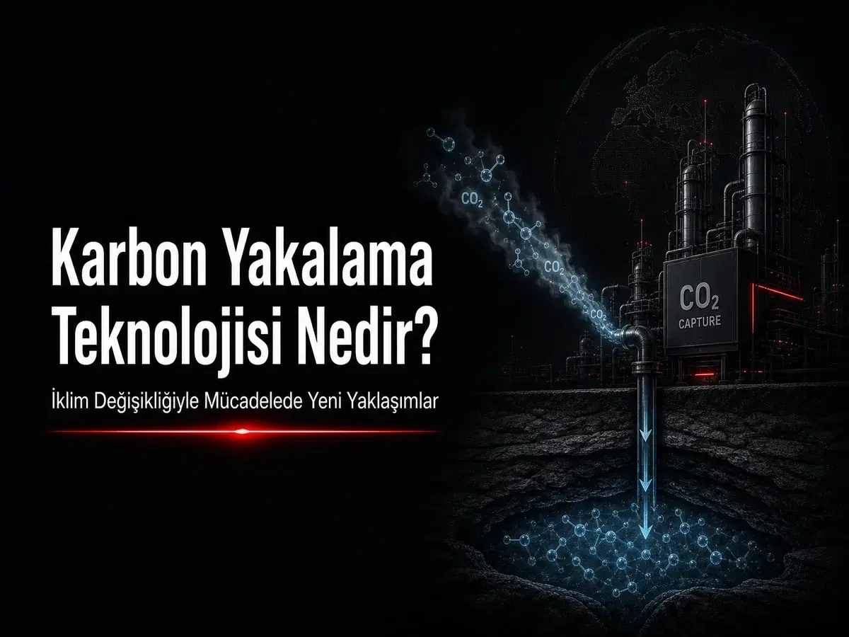 Karbon yakalama tesisinde CO2 yakalama, taşıma ve yeraltı depolama akışını gösteren koyu bilim sahnesi