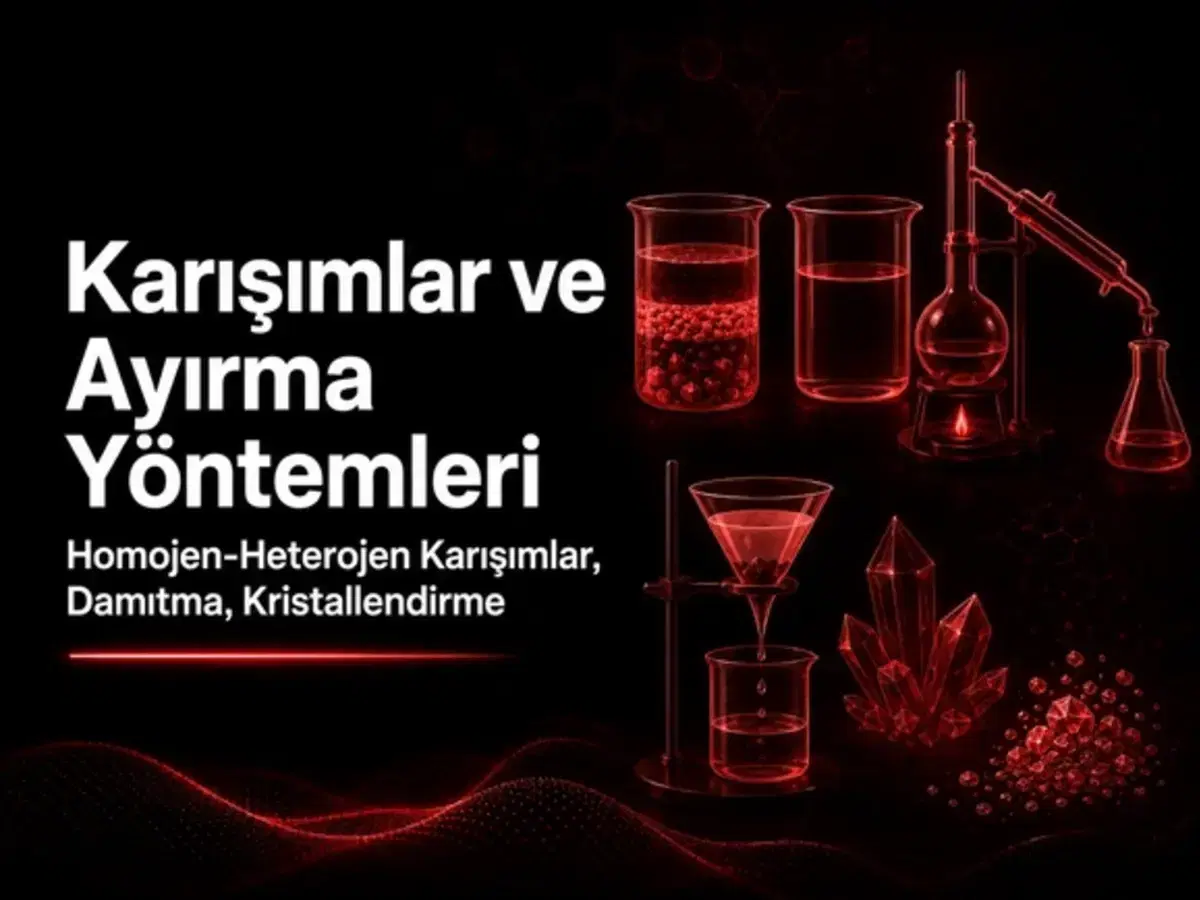 Karışımlar, homojen heterojen ayrımı, damıtma ve kristallendirme konu özeti çalışma görseli