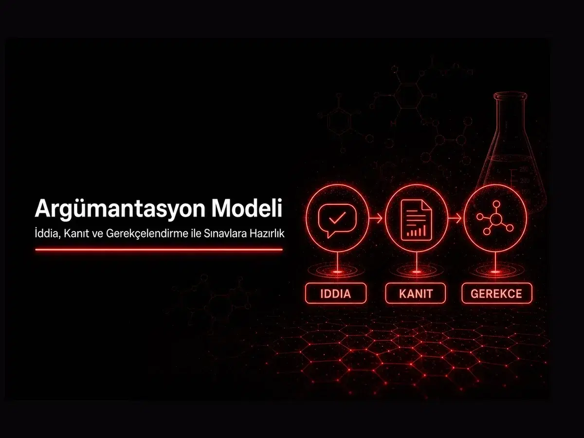 Kimya dersinde argümantasyon modeli, iddia kanıt gerekçelendirme ve sınav hazırlık konulu blog kapak görseli