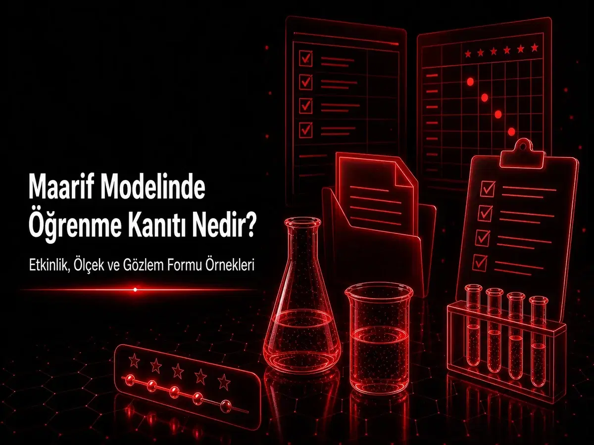 Maarif öğrenme kanıtı etkinlik ölçek gözlem formu; rubrik tablosu ve kimya öğrenme çıktısı kanıt türleri TYMM kapak görseli