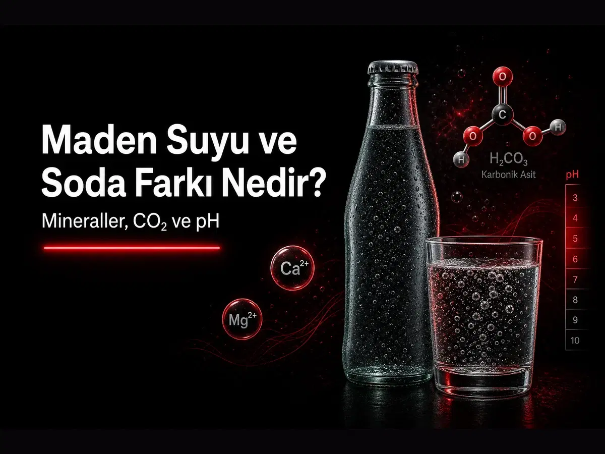 Maden suyu ve soda farkı, CO2 kabarcıkları, mineral iyonları ve pH ölçeği konulu TYT kimya blog kapak görseli