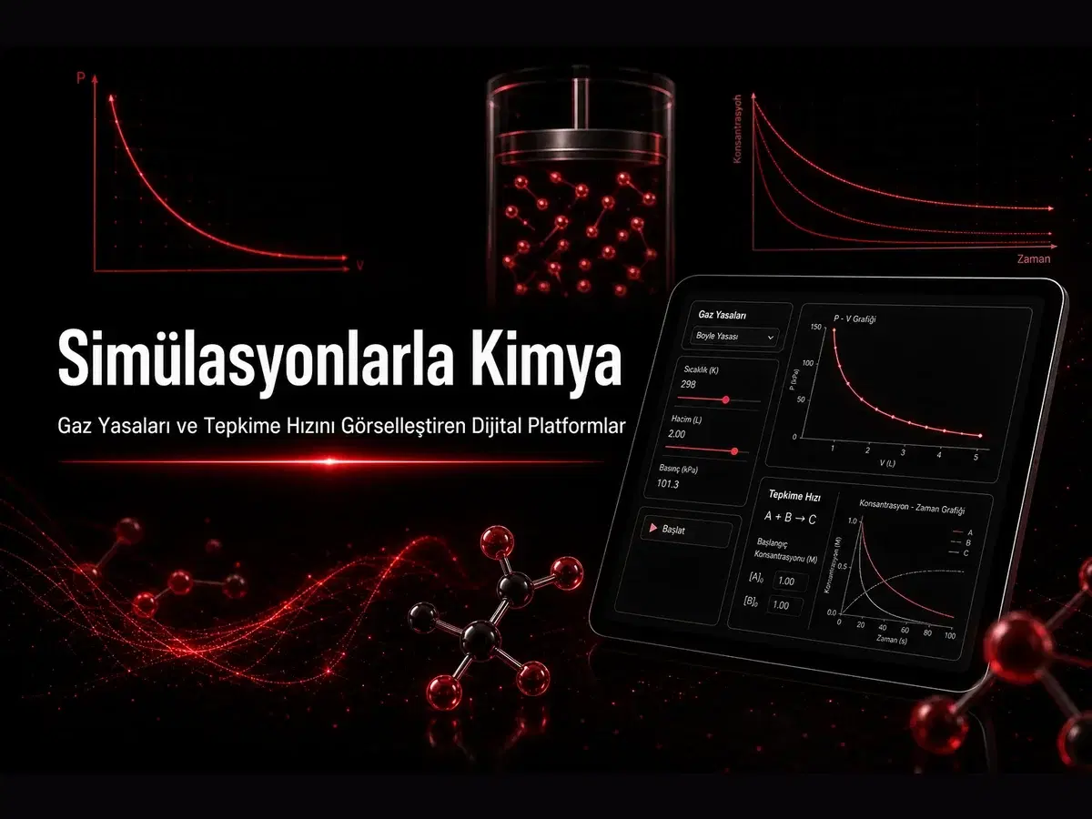 Gaz yasaları ve tepkime hızı simülasyonları ile kimya çalışan YKS öğrencisi, dijital laboratuvar ekranı