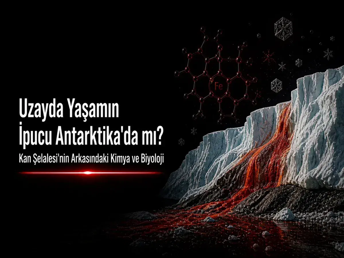 Kan şelalesi Antarktika kapak görseli, Taylor Buzulu demirli tuzlu su, kırmızı Fe oksit ve buz altı yaşam kimyası