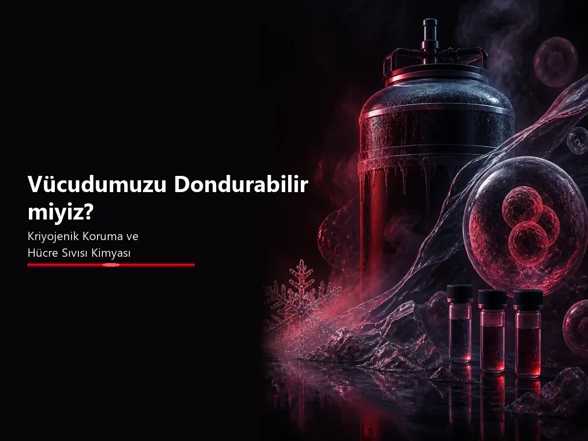 Kriyojenik koruma, hücre sıvısı ve vitrifikasyonu gösteren koyu bilim temalı TYT kimya blog kapak görseli
