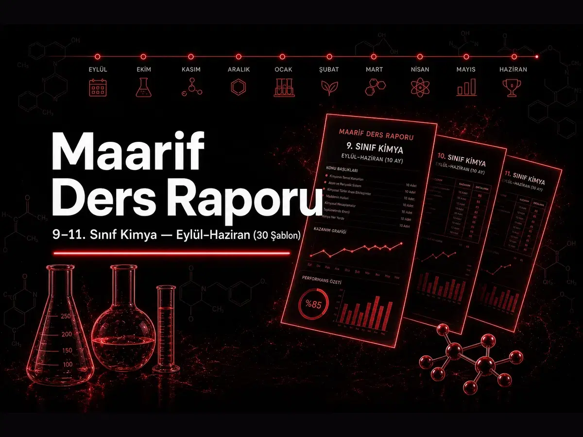 Maarif ders raporu pdf ve word indir — 9–11. sınıf kimya TYMM aylık şablonları