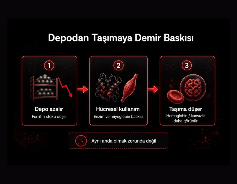 Demir eksikliği sadece kansızlık değil akışı: ferritin deposu, hücre kullanımı, hemoglobin taşıma