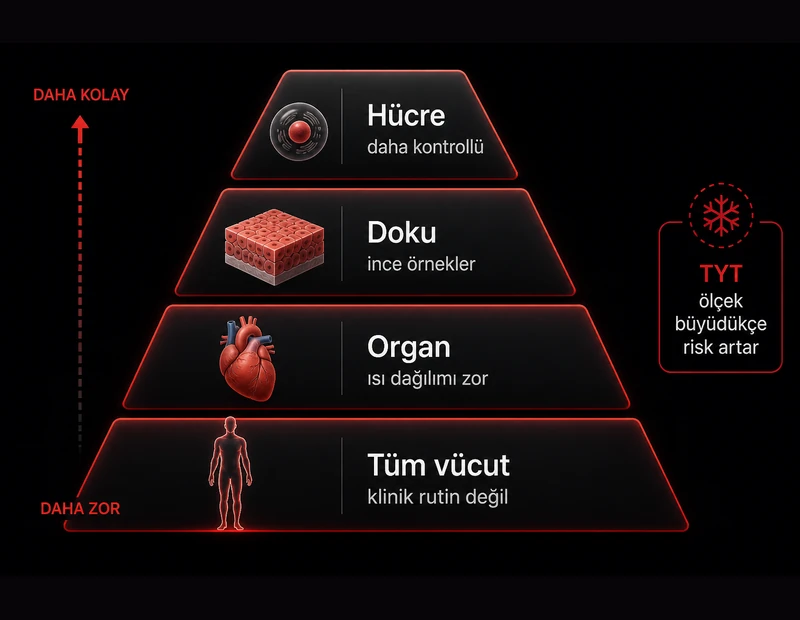Organ dondurma mümkün mü: kriyojenik koruma ölçek piramidi hücre, doku, organ ve tüm vücut