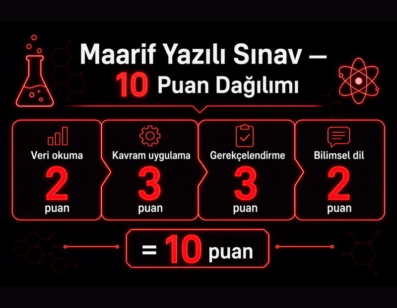 Maarif yazılı sınav puanlama anahtarı şeması: veri okuma 2, kavram uygulama 3, gerekçelendirme 3, bilimsel dil 2 puan toplam 10